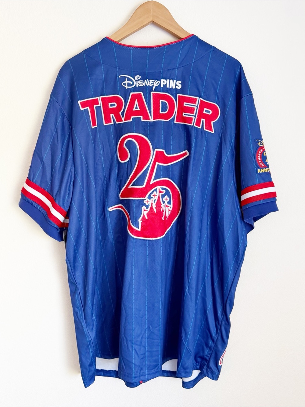 Disney Jersey Blue 25th Anniversary Pin Trader Baseball Mickey Adult XXL New